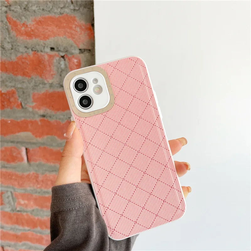 New simple metal ring for iphone 12 pro max oblique grid phone accessories 11 all-inclusive xr soft side mobile phone case