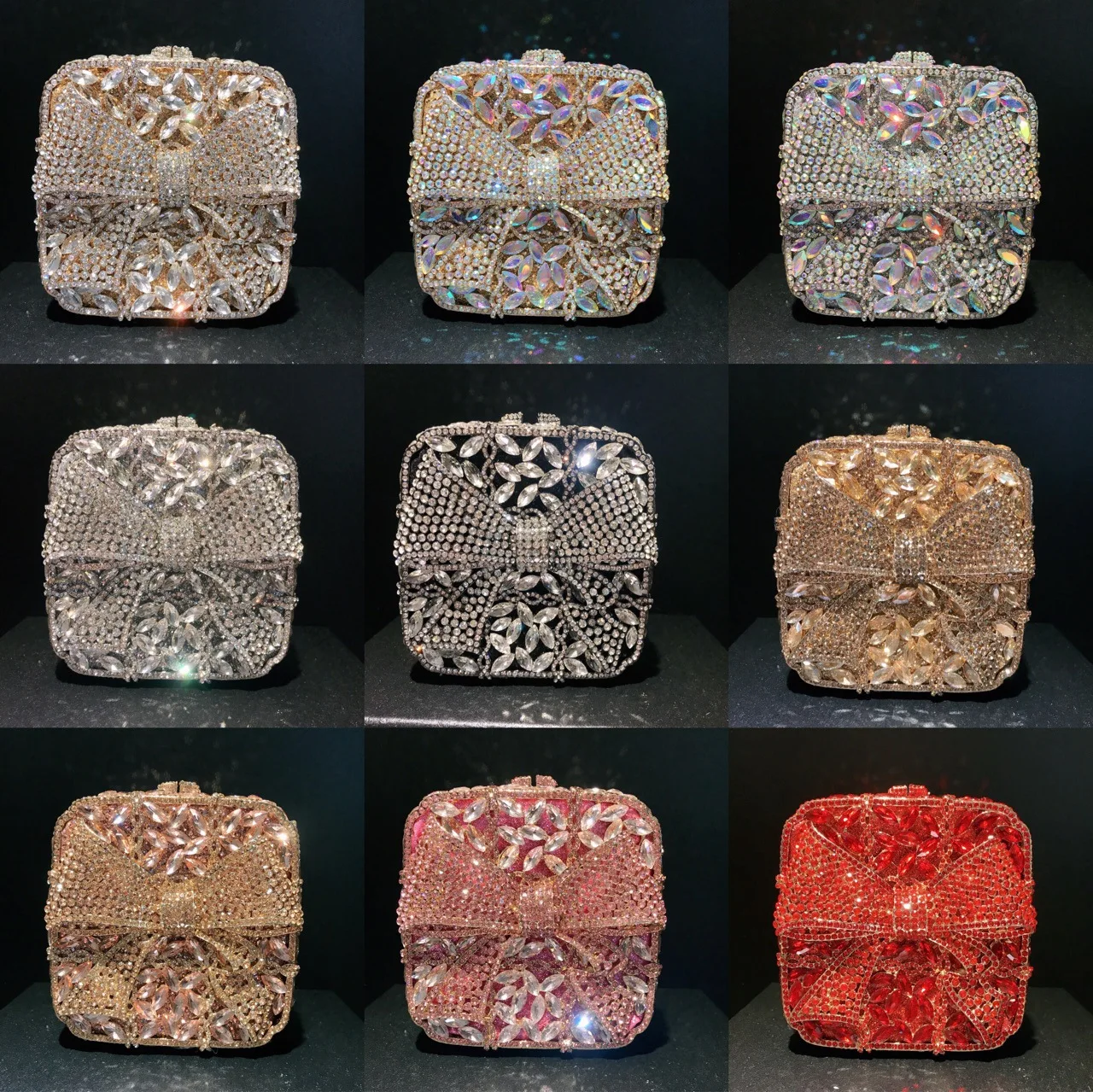 Crystal Begs Metal Chain Women Evening Box Bags Wedding Party Rhinestone Purse Handbags Clutch