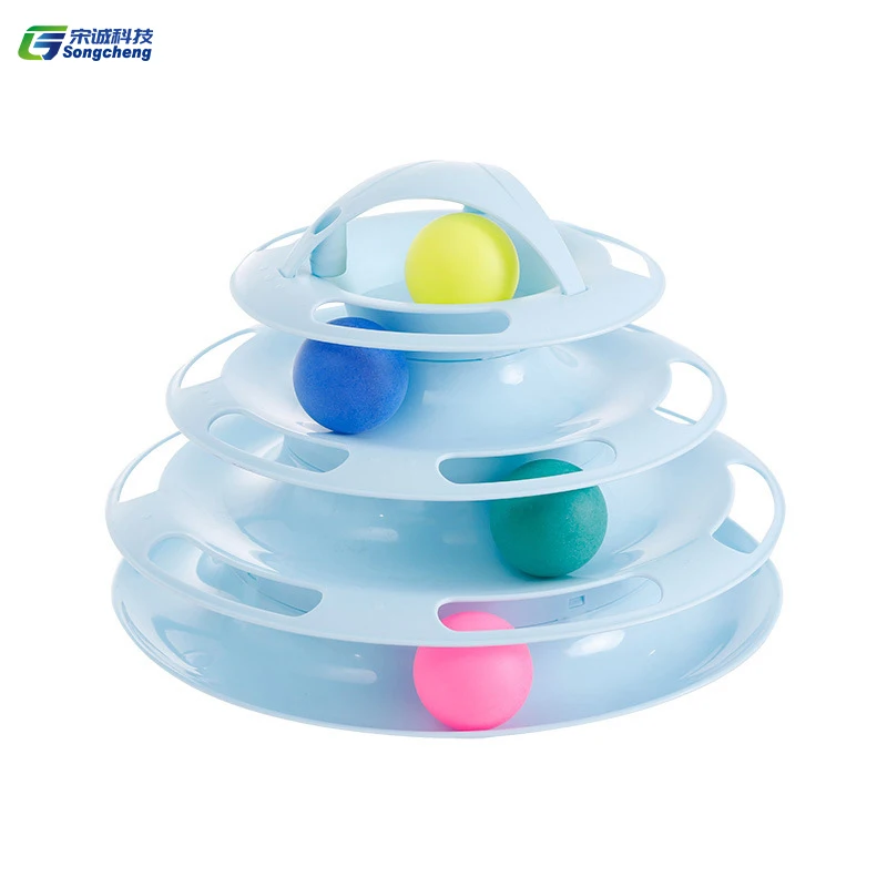 Cat Toy Turntable Roller 4-Level with Colorful Balls Interactive Play Excercise Kitten Fun Toys 2Pieces/Carton