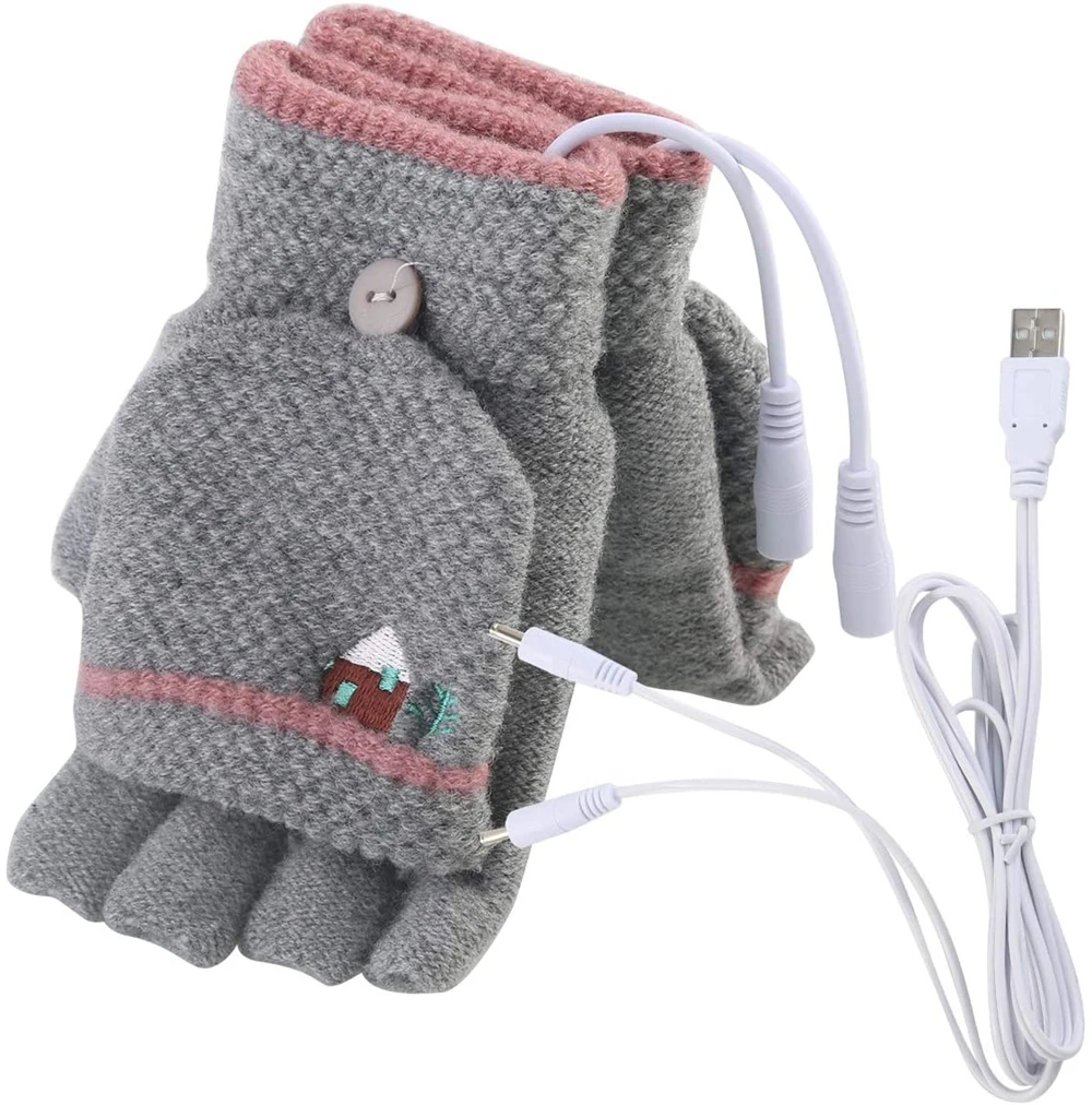 Heated  Mitten Winter Hands Warm Laptop Full & Half Heated Fingerless Heating Knitting Hands Warmer Washable Design