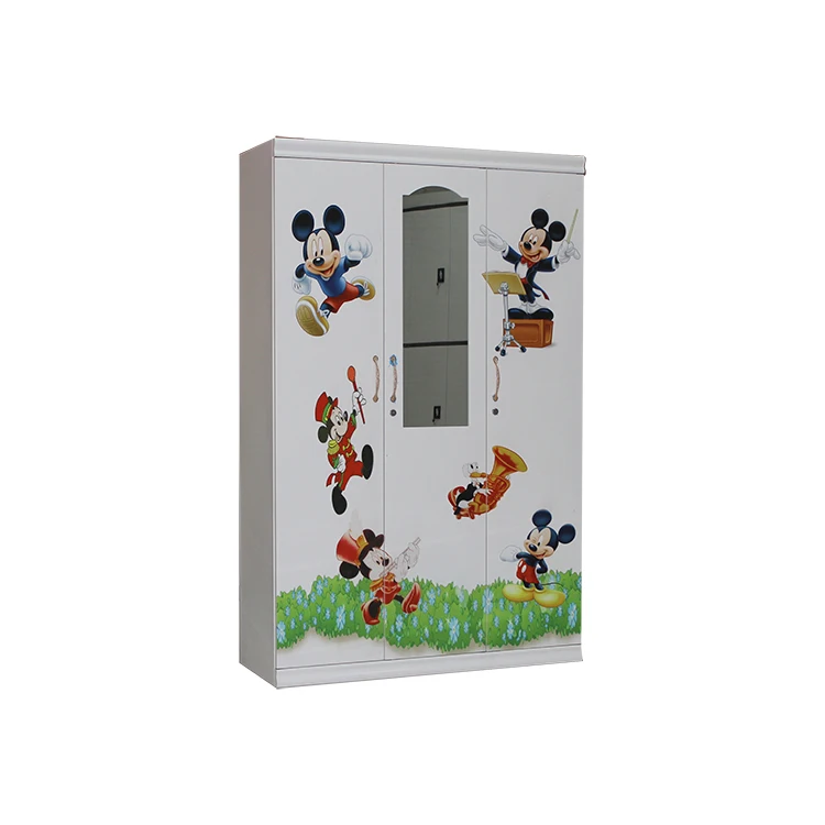 cupboard home Bedroom Furniture steel almirah lemari pakaian besi armario Metal Imprint cabinet 3 door wardrobe with mirror