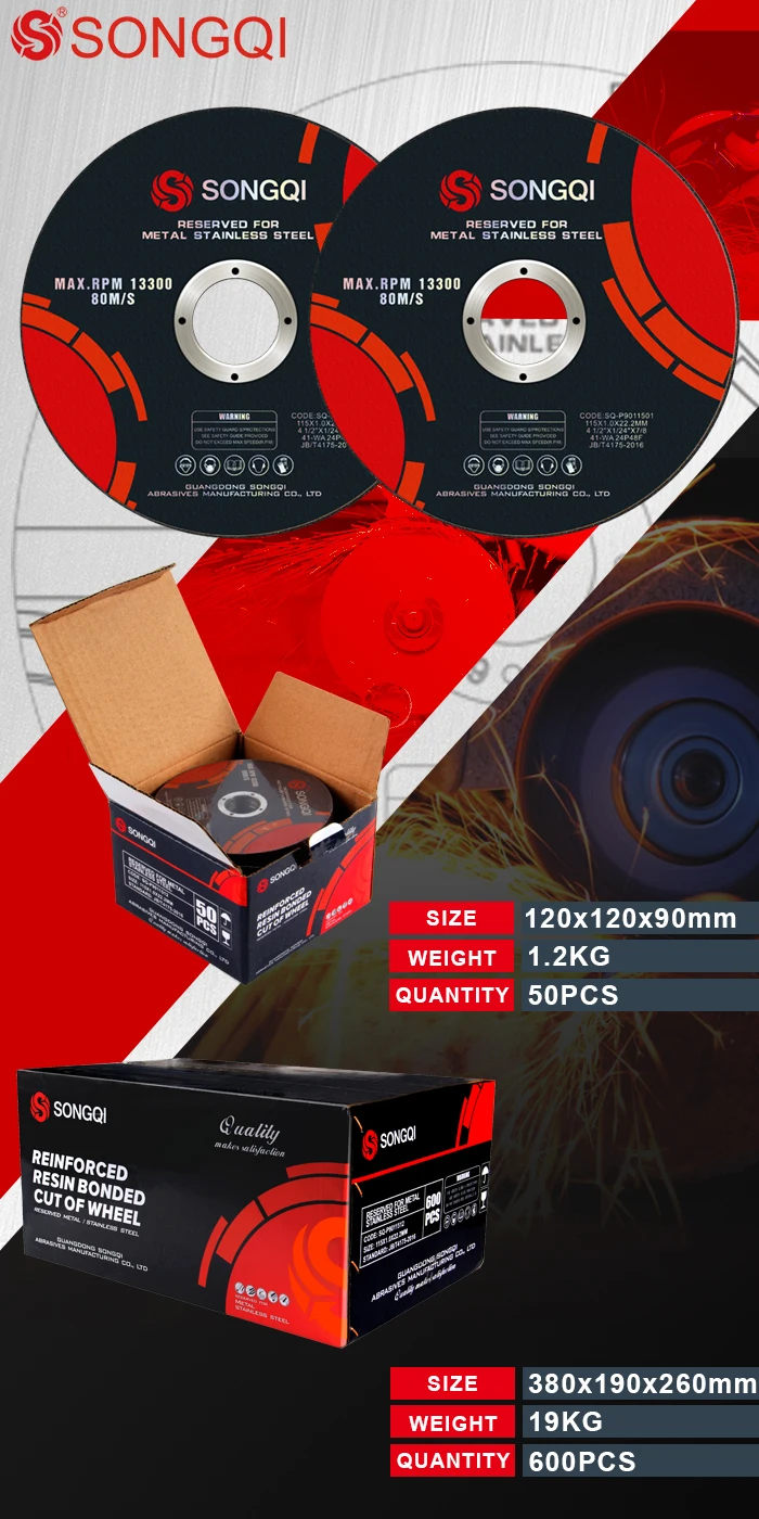 SONGQI 4-16 inch 100/107/115/125/150/150/230/355mm abrasive cut off wheels cutting disc for metal cutting