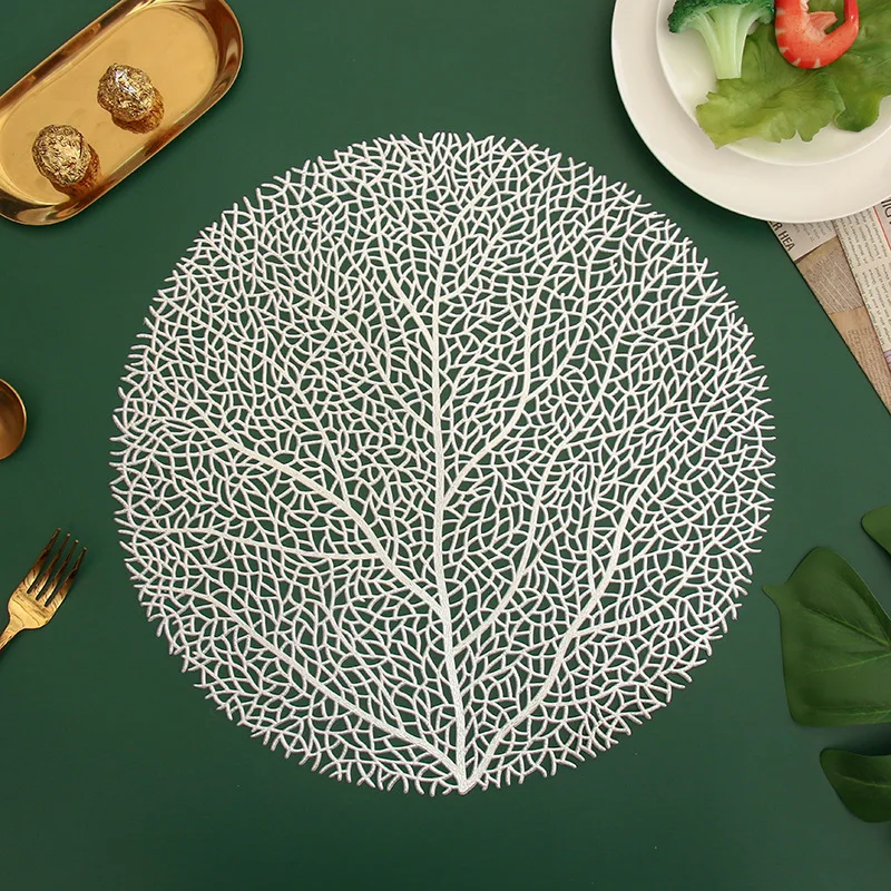 Creative Coffee Cup Table Mat Leaf Vein Pattern Shape Round Accessories Wholesale Pvc Placemat