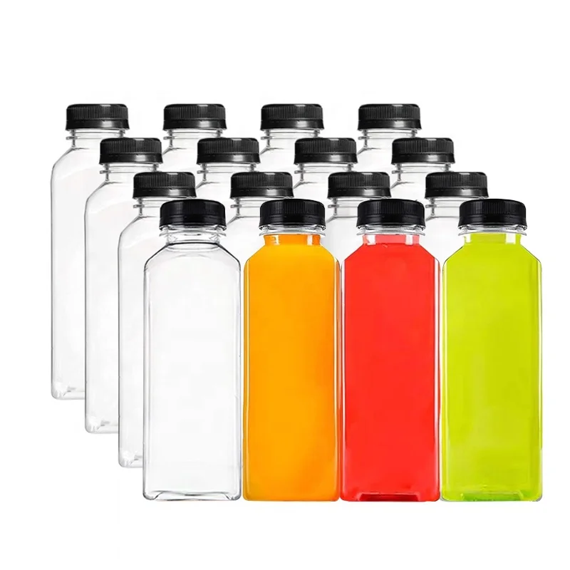 Square Empty Plastic Juice Bottles 4oz 8oz 12oz 16oz 300ml 150ml Disposable Portable Screw Beverage Coffee Tea Soda Bottle