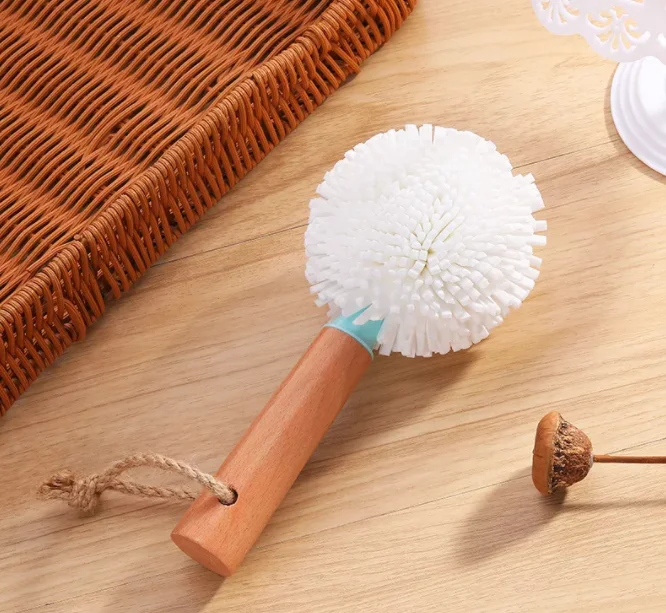 Eco -friendly Beech Handle Round EVA Big Size Pot Brush Glass Cleaning Brush With Handle