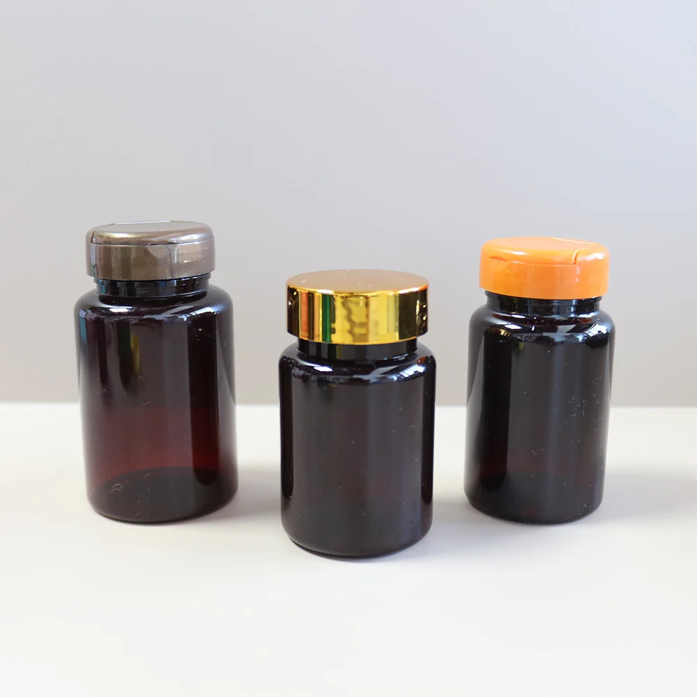 4oz 8oz Capsule Bottles Plastic Vatimin Bottles Drug Supplement Pill Bottle Amber PET Pill Packaging Medicine Screw Cap