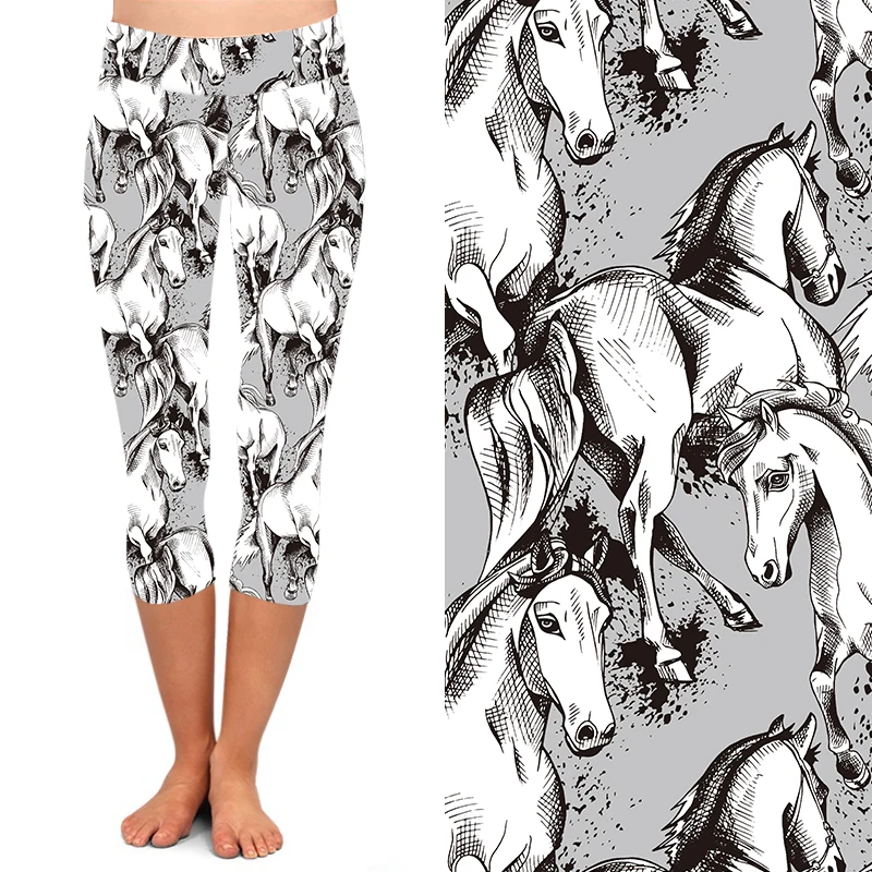 Custom design promotion wholesale buttery soft brown check running horse leggings