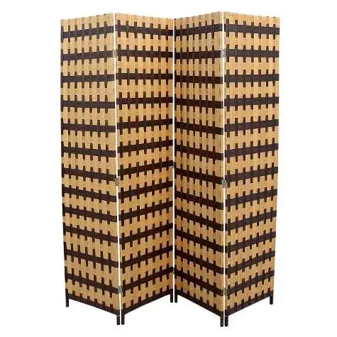 New style 4 Panels Room Screen Divider Hand-Woven Design Room Divider Wooden Removable Storage Shelves Screen Suitable for Livin