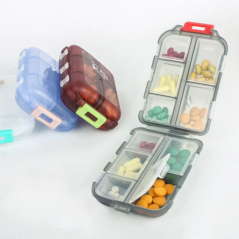 Portable Clear Rectangular PP Plastic Travel Pill Storage Box Organizer Mini round Pill Cutter Case