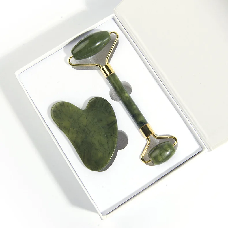 Supplies wholesale massage customized heart xiuyan jade roller gua sha set jade roller