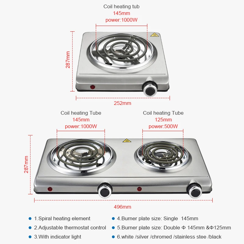 Portable stove 1000w high quality safe heating commercial kitchen portable mini coil burner electric stove