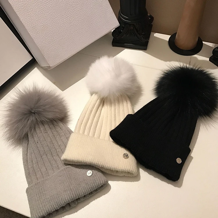 Fur ball Winter hats women&children Knitted Beanie