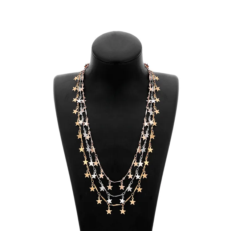 Fashion Gold Silver Stars Multilayer Necklaces For Women Clavicle Chain Five-Pointed Boho Style Necklaces Party Mom Gift