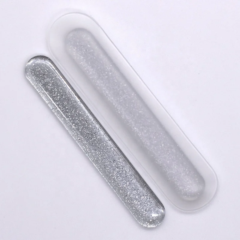 Factory direct silver glitter nano glass polished nail file with holster packaging