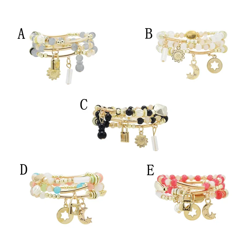Женская мода натуральный камень ювелирные изделия из бисера браслет Набор Звезды Луна замок браслет форма