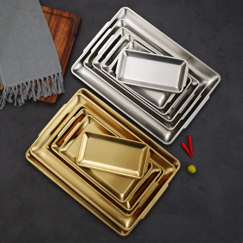 Stainless Steel service trays Rectangle Restaurant Serving Plates Steel Plates food Serving Tray