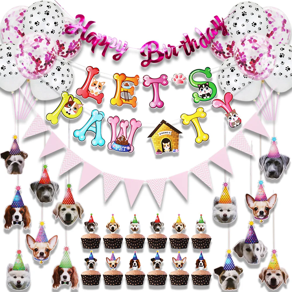 2021 Hot Sale Dog Birthday Set For Pet Party Decoration Colorful Banners For Puppy Party Accessory