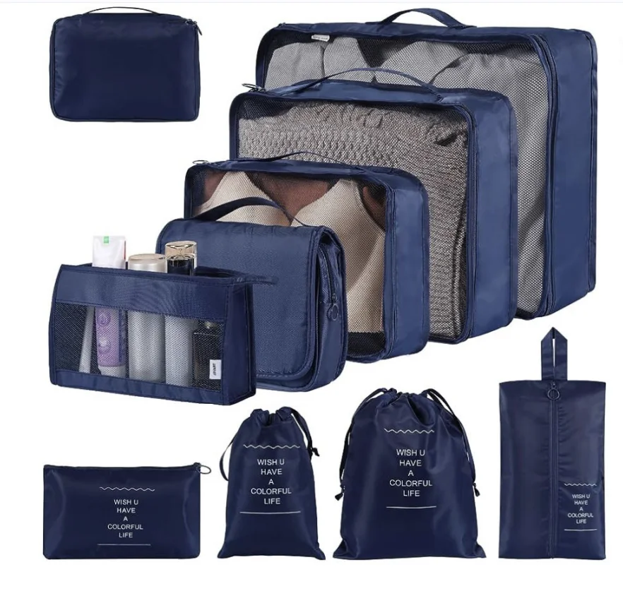 Luxury 490T Packing Cubes Travel Luggage Organizers with Laundry Bag & Shoe Bag