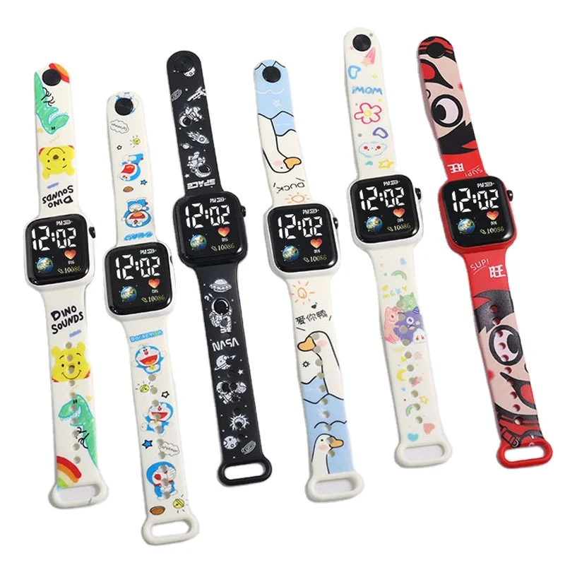 2023 Cartoon printed LED Watch Fashion personality square elementary school electronic watch
