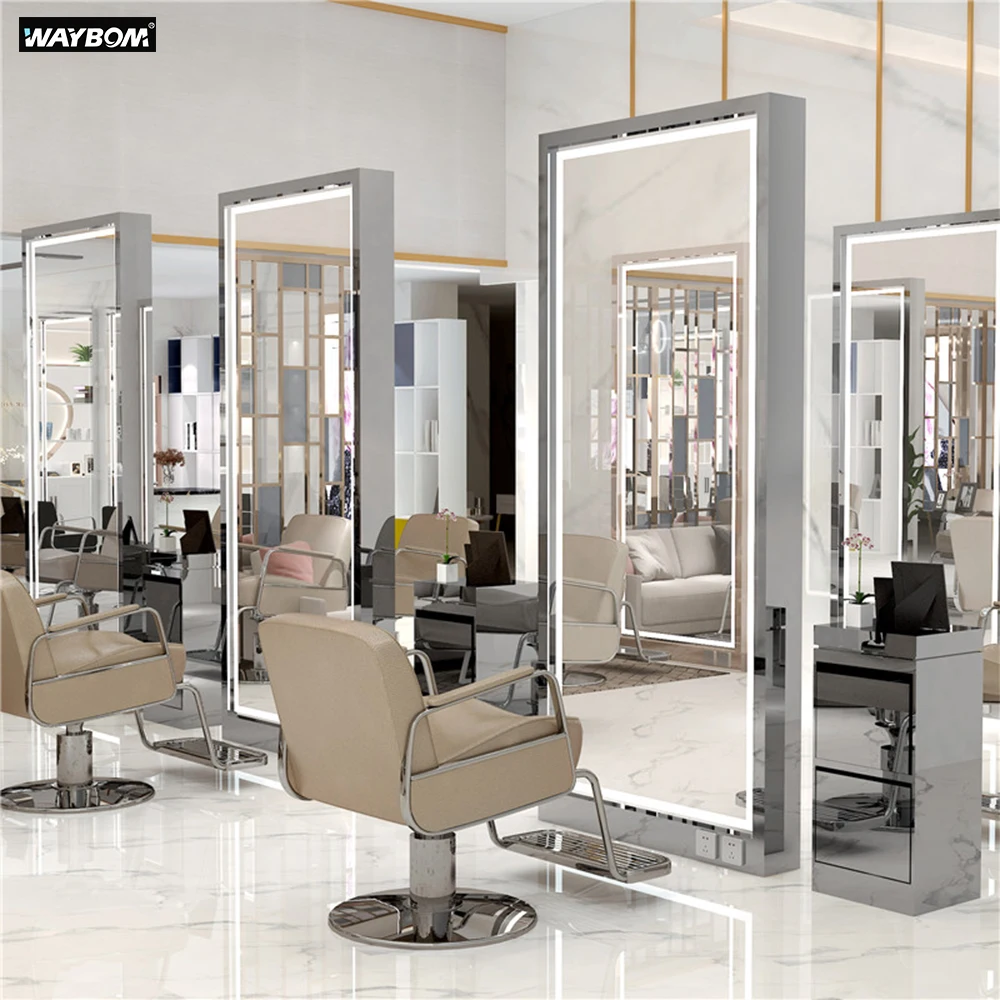 Barber Beauty Hair Salon With Chairs And Dressing Table Vanity Mirror Station
