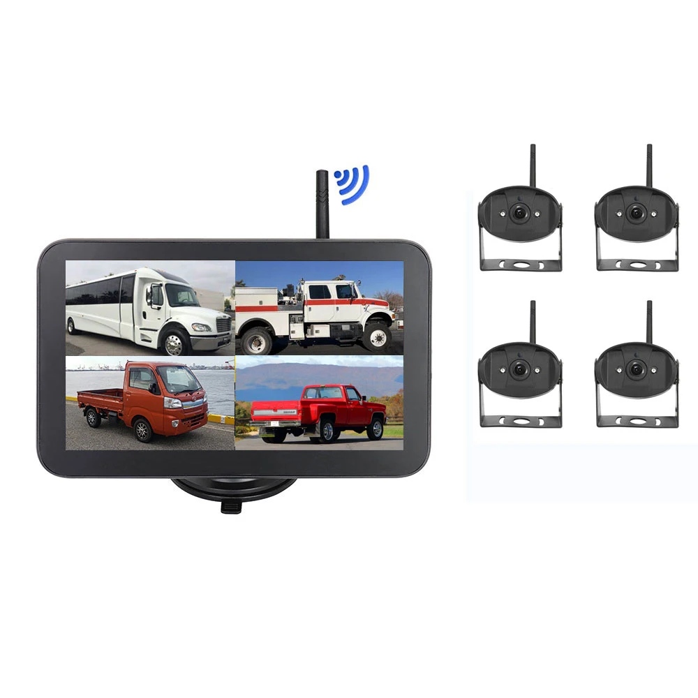 7 Inch Bus Car Vehicle Monitor 4 Camera DVR Wireless Truck DVR Rear View Reverse Camera System Kit For Trailer aid