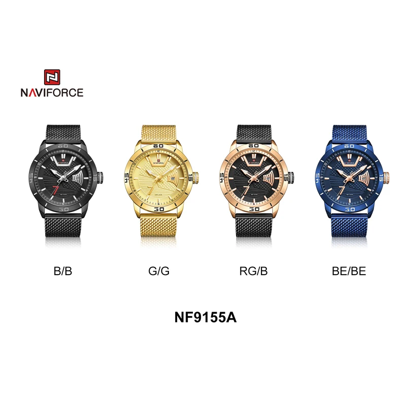 Naviforce 9155 Waterproof boys Quartz Watch Men Stainless Steel Band Wristwatch