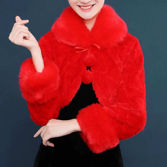 Зимняя накидка Jtfur с длинным рукавом для невесты, хлопковая куртка, теплые аксессуары для свадебного платья, женская меховая шаль, пальто
