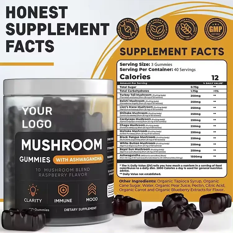 OEM ODM High Quality Mushroom Complex Gummies Booster Brain Boost Lion Mane Mushroom Gummies