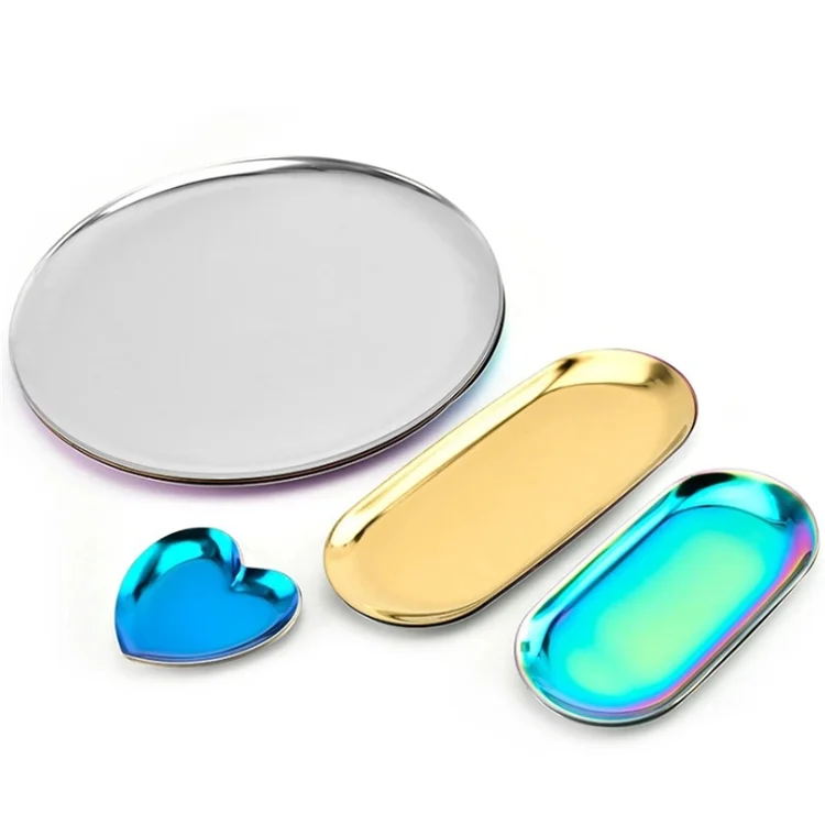 Nordic Style Stainless Steel Elliptical Metal Mirror Home Decoration Tray Storage tray