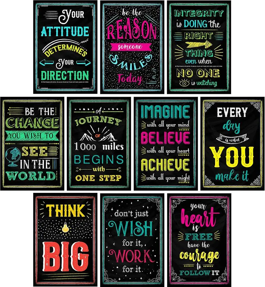 wall art 10 Laminated Chalkboard Inspirational Motivational Classroom Posters for Students Teacher Classroom Decorations