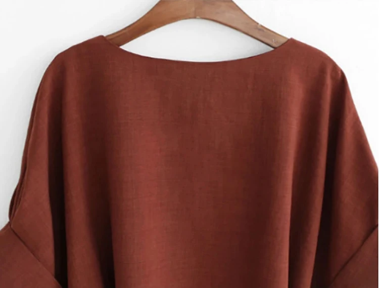 Summer Women Blouses Linen Tunic Shirt V Neck Big Bow Batwing Tie Loose Ladies Blouse Female Tops