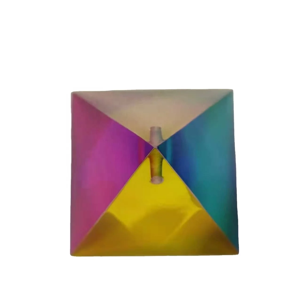 Optical three surface coated acrylic plastic pyramid prism with hole for dangling decorations or key chains
