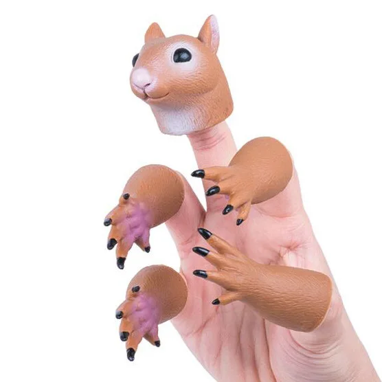 Custom baby cartoon animal puppet finger kids doll toy set soft children plastic squirrel tiny hand