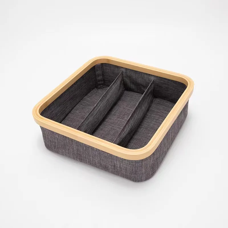 Wholesale simple household fabric storage basket three-grid foldable underwear storage box