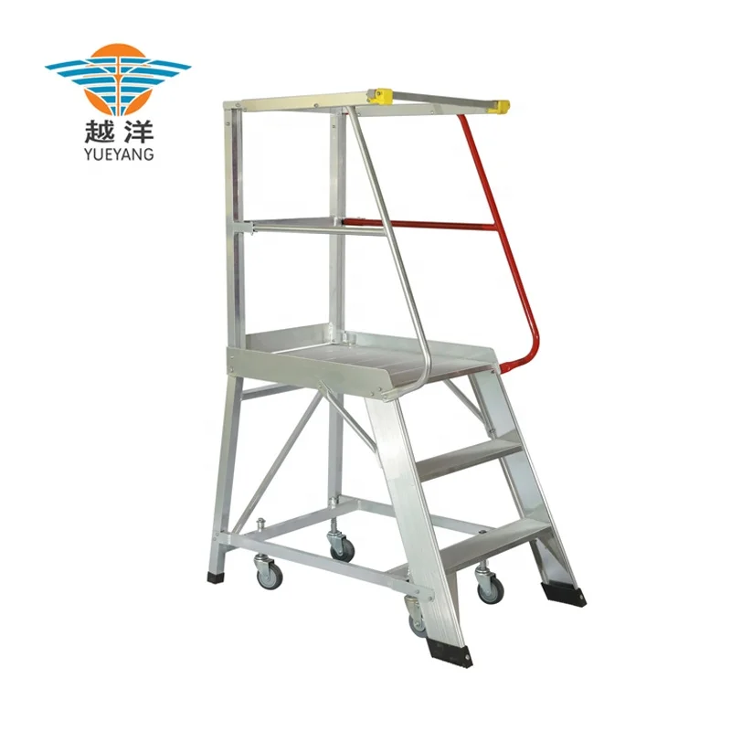 Aluminium Industrial Step Ladder With Safety Handrail For Workshop Use