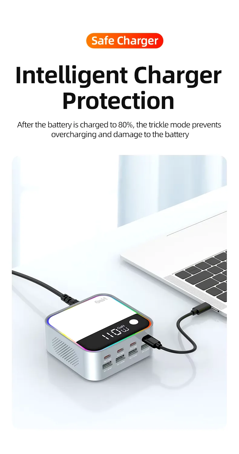 120W GaN 8 Port USB C Charger Block  Charging Station Hub USB C Wall Charger Power Strip Adapter Plug for iPad iPhone 16 15