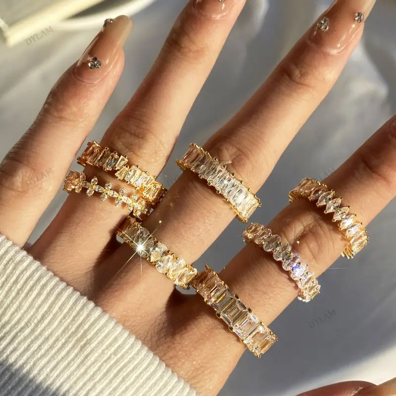 WMY Non Tarnish Square Cz Cubic Zirconia Eternity Band Ring Stackable Engagement Wedding 18K Gold Plated Rings Jewelry Women