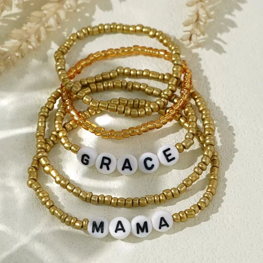 Mom and kids Letter Initial Bracelet Ethnic Colorful Personalised Name DIY Soft Pottery Clay Tila Bead Bracelet