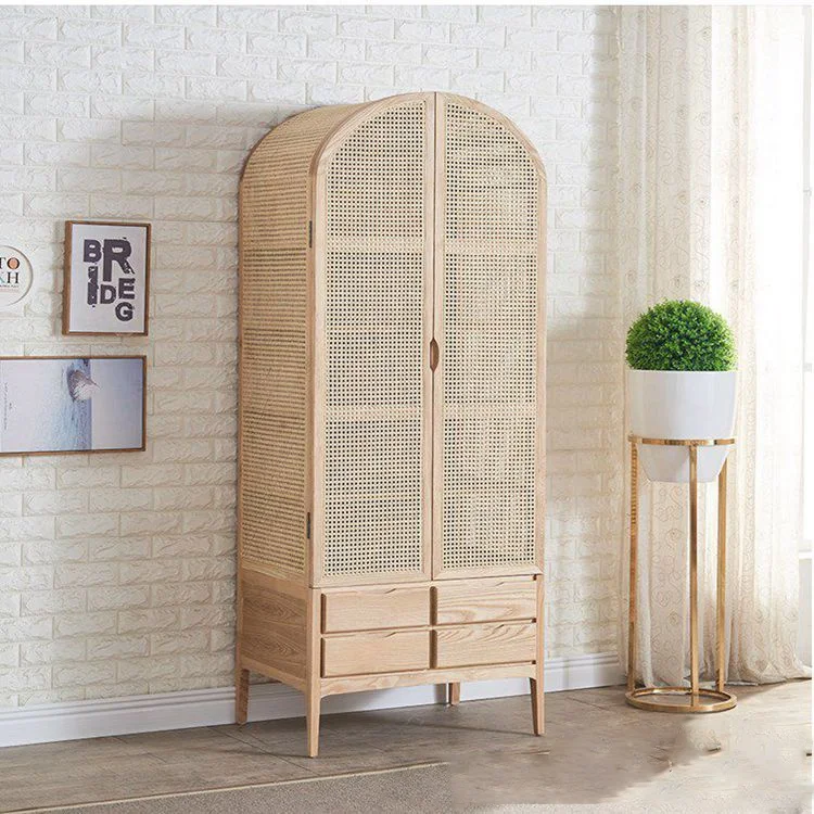 Simple modern fashion high-end bedroom solid wood wardrobe northern rattan wardrobe manufacturers wholesale