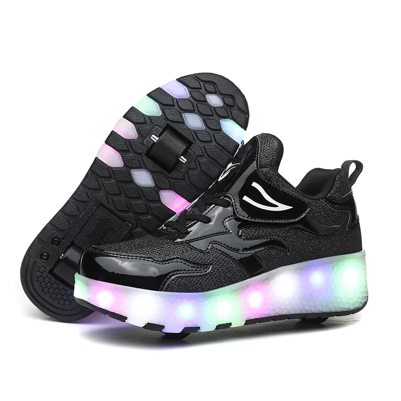 Student Four Wheels Rear Button Retractable Kick Roller Skate Shoes For Teenagers Outdoor Transformable Sports Shoes