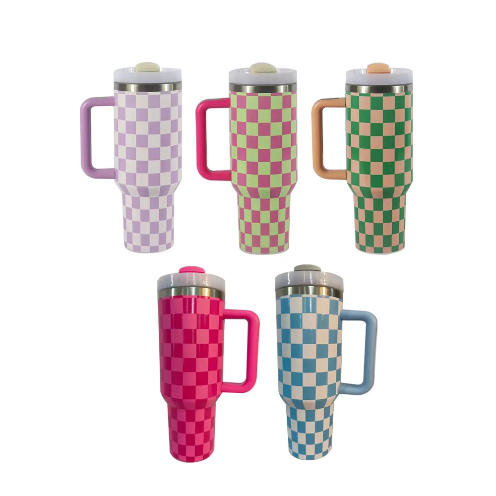 Wholesale Price 40oz tumbler with handle US popular Design adventure Checker thermos cup tumbler