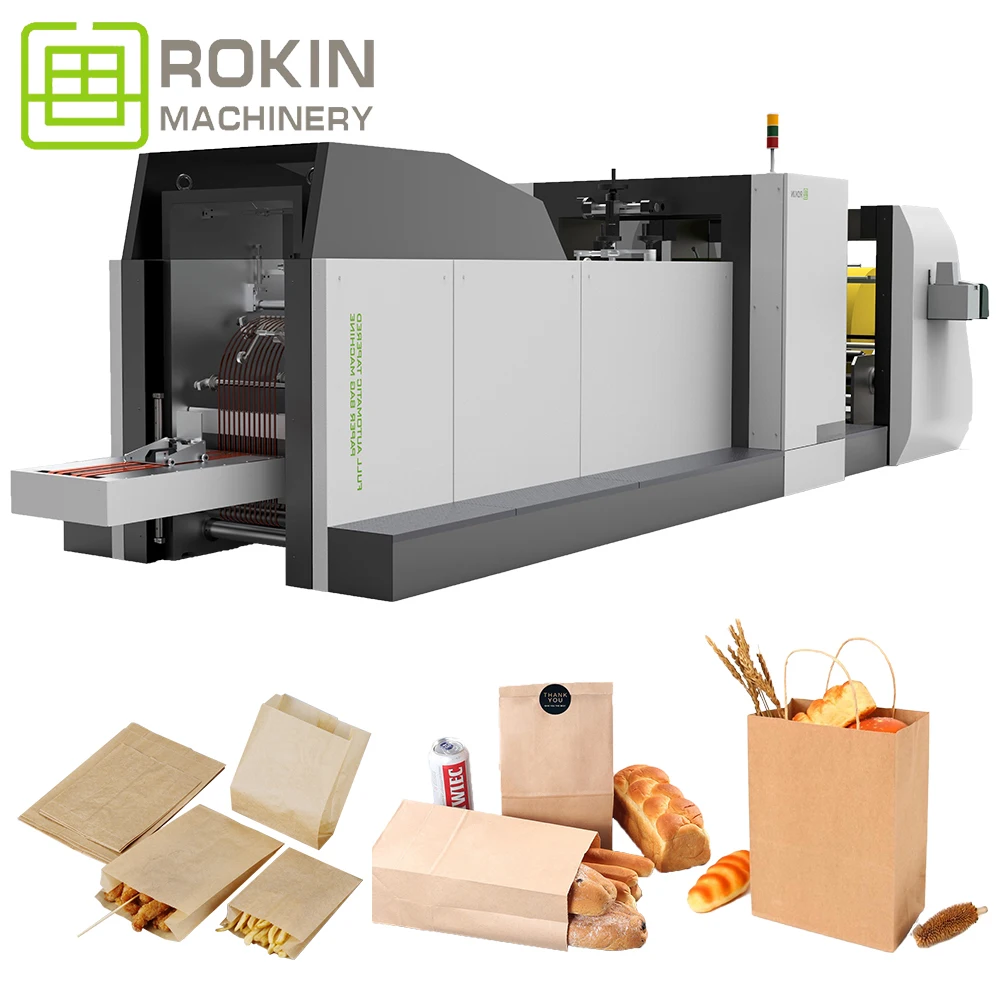 ROKIN BRAND recycling well organized shopping kraft bread paper bag machine with handle