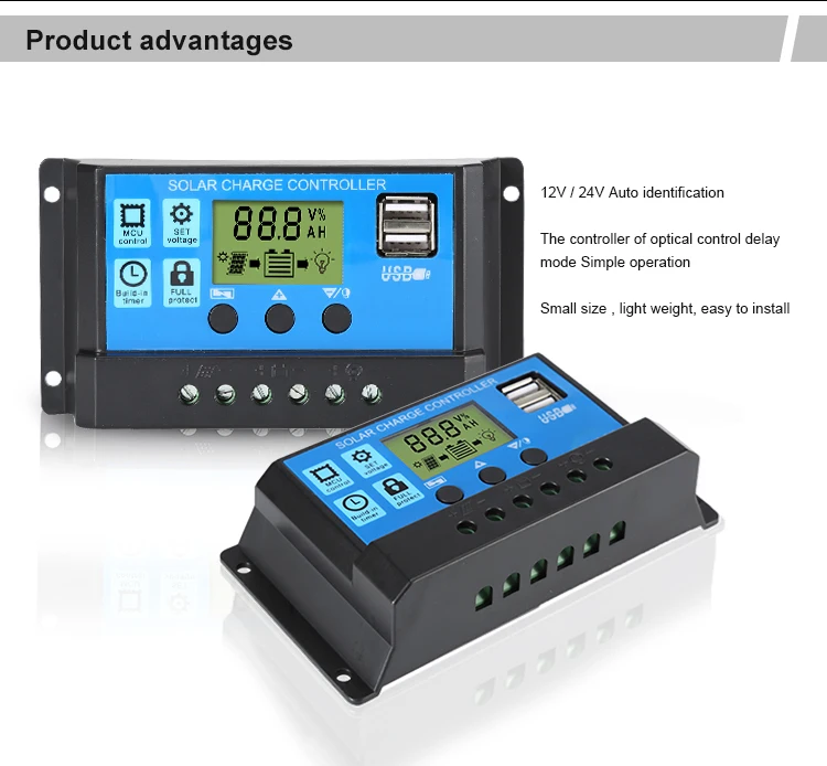 
hot sale 12V 24V Auto adapt 10A 20A 30A Manual PWM Solar Charge Controller 
