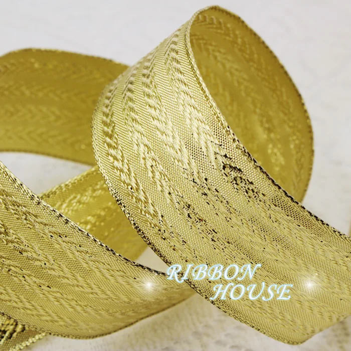 (5 Yards/roll)4cm Wide Gold Embossed Ribbon Gift Flower Package Festival Party Wedding Decoration Handicraft Production DIY Bow