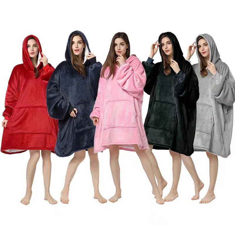 Hot Sales Comfy Soft Oversized Wearable Giant Hoodie Blanket Winter Home Use Flannel Fleece Hoodie Blanket
