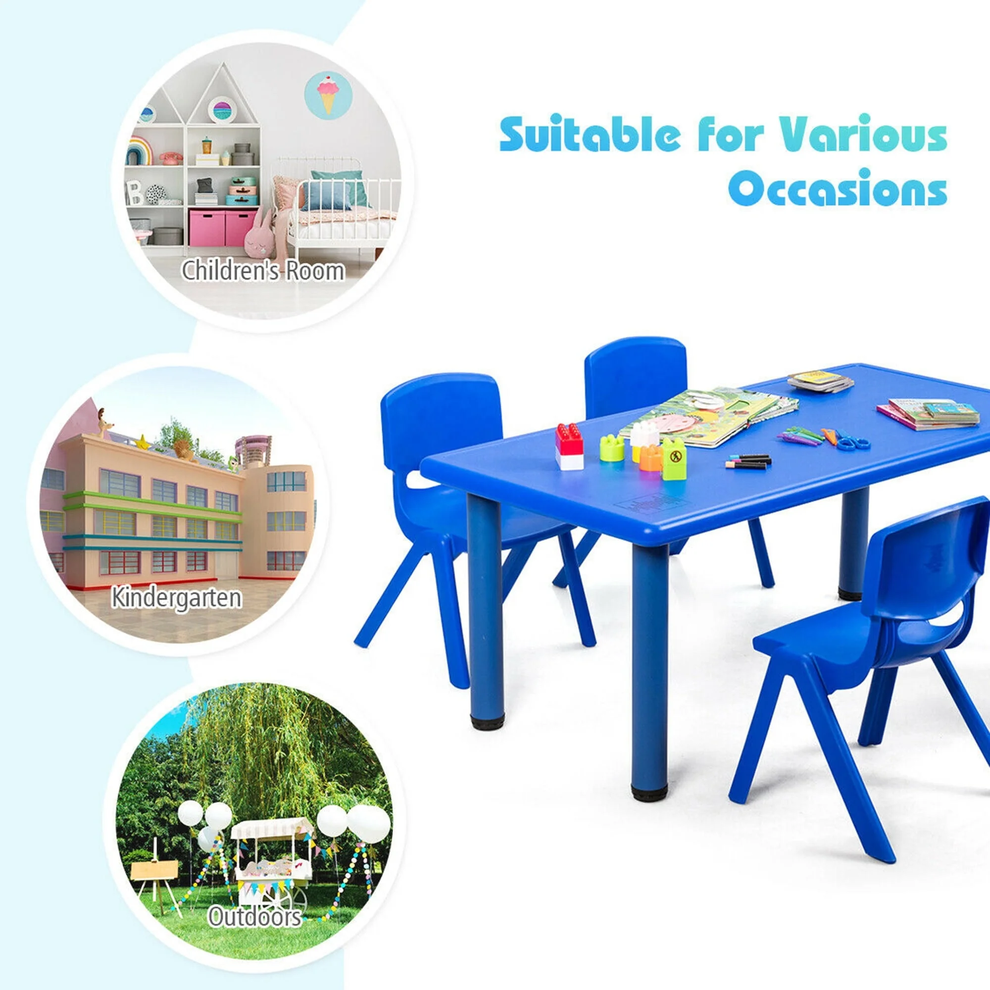 colorful Adjustable Stackable plastic children Playroom Classroom daycare preschool  table and chairs sets furnitures for kids
