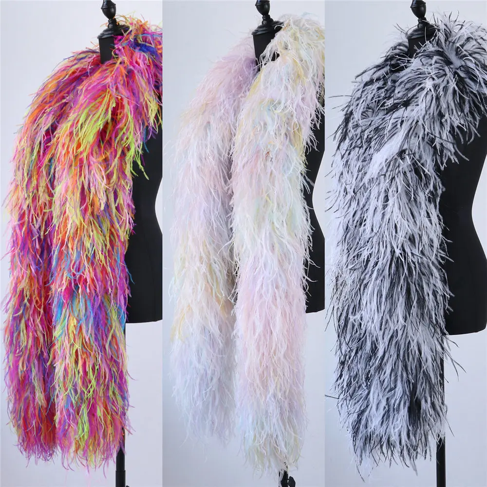 1PC Fluffy 10PLY Ostrich Feather Boa Red for Fashion Wedding Dress Sewing Fabric Carnival Party Decoration Boas