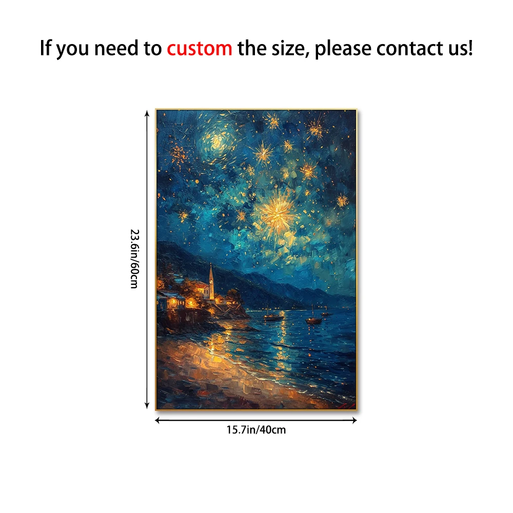 Guanjun 40*60cm Impressionism Night Sky Landscape Oil Painting On Canvas Framed Wall Picture