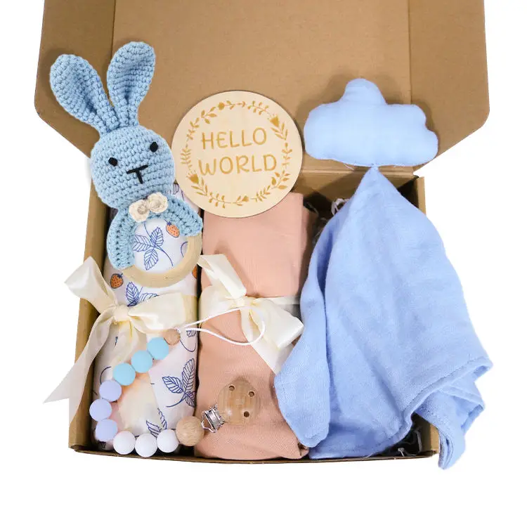 Wholesale Supplier Newborn Luxury Swaddles Wraps Muslin Baby Receiving Blanket Set with Bunny Toys