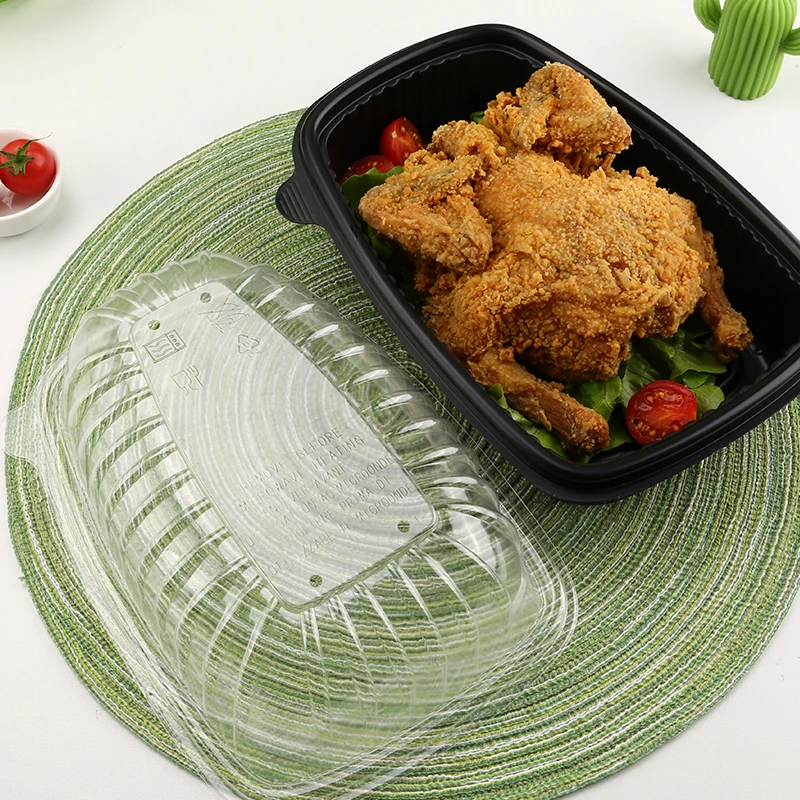 Disposable Microwave Turkey Box Plastic Packing Roast Chicken Turkey Container Black Tray Box With Transparent Cover